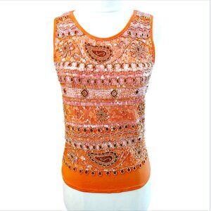 NWOT Embellished Beaded Sequin Tank Top Sz S Haven Bleu